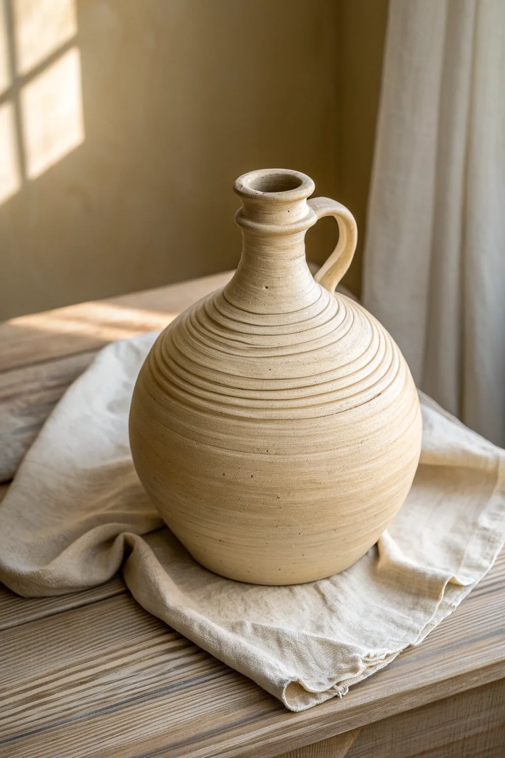 Flattened coil canteen vessel with a crisp oval profile, simple spout, and strap-ready loops