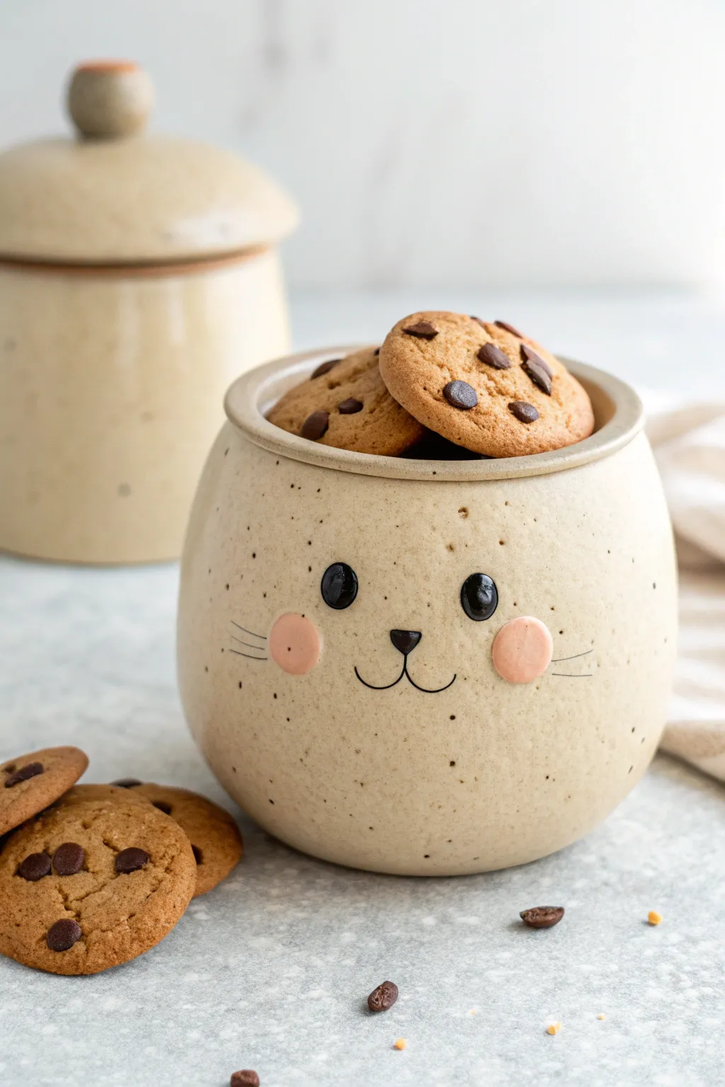 Sweet animal-face clay cookie jar with a cookie lid, simple, cozy, and beginner friendly