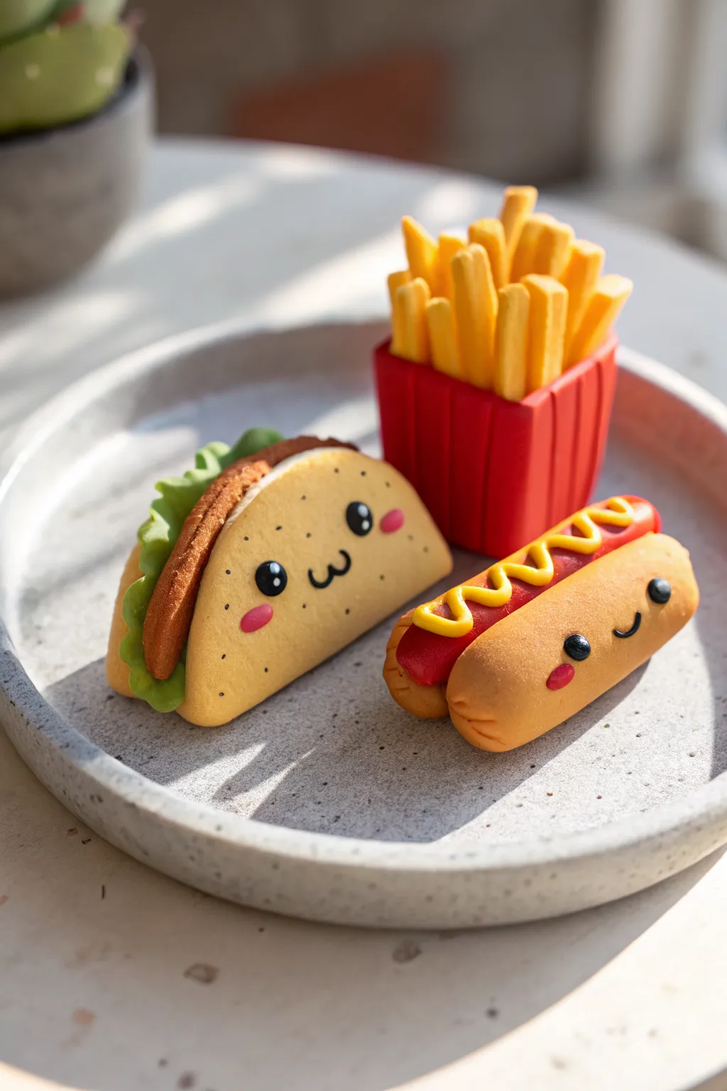 Sweet clay taco, fries, and hot dog friends kids can sculpt with simple shapes and bright color