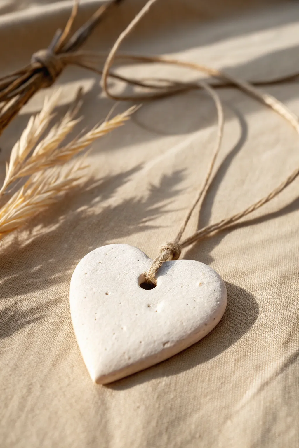 Simple clay heart pendant necklace with a linen cord, minimal, soft and beautifully handcrafted