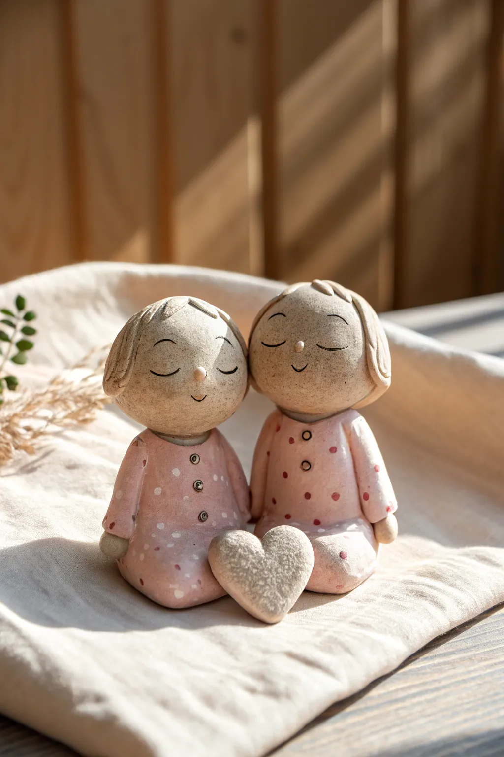 Sweet sister keepsake figurines in cozy pajamas, a simple clay project full of heart.