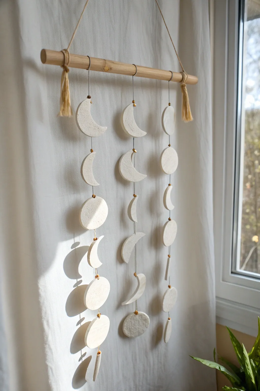 Minimal moon phase clay mobile kit idea with soft light, clean lines, and handmade charm