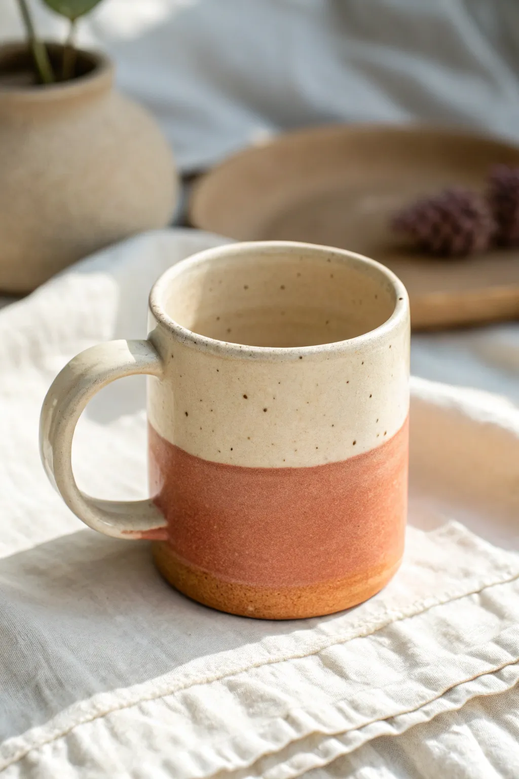 Easy two-tone color-block mug with a clean slip band for a modern handmade look