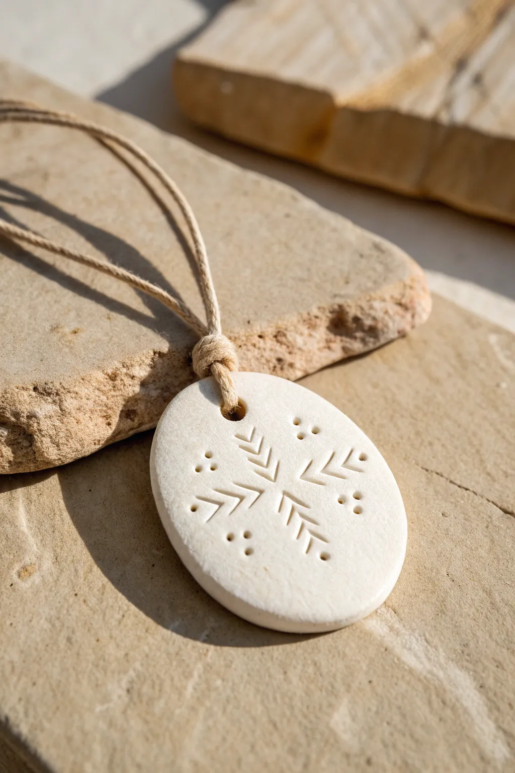 Minimal clay diffuser pendant with engraved detail, perfect for adding essential oils on the go