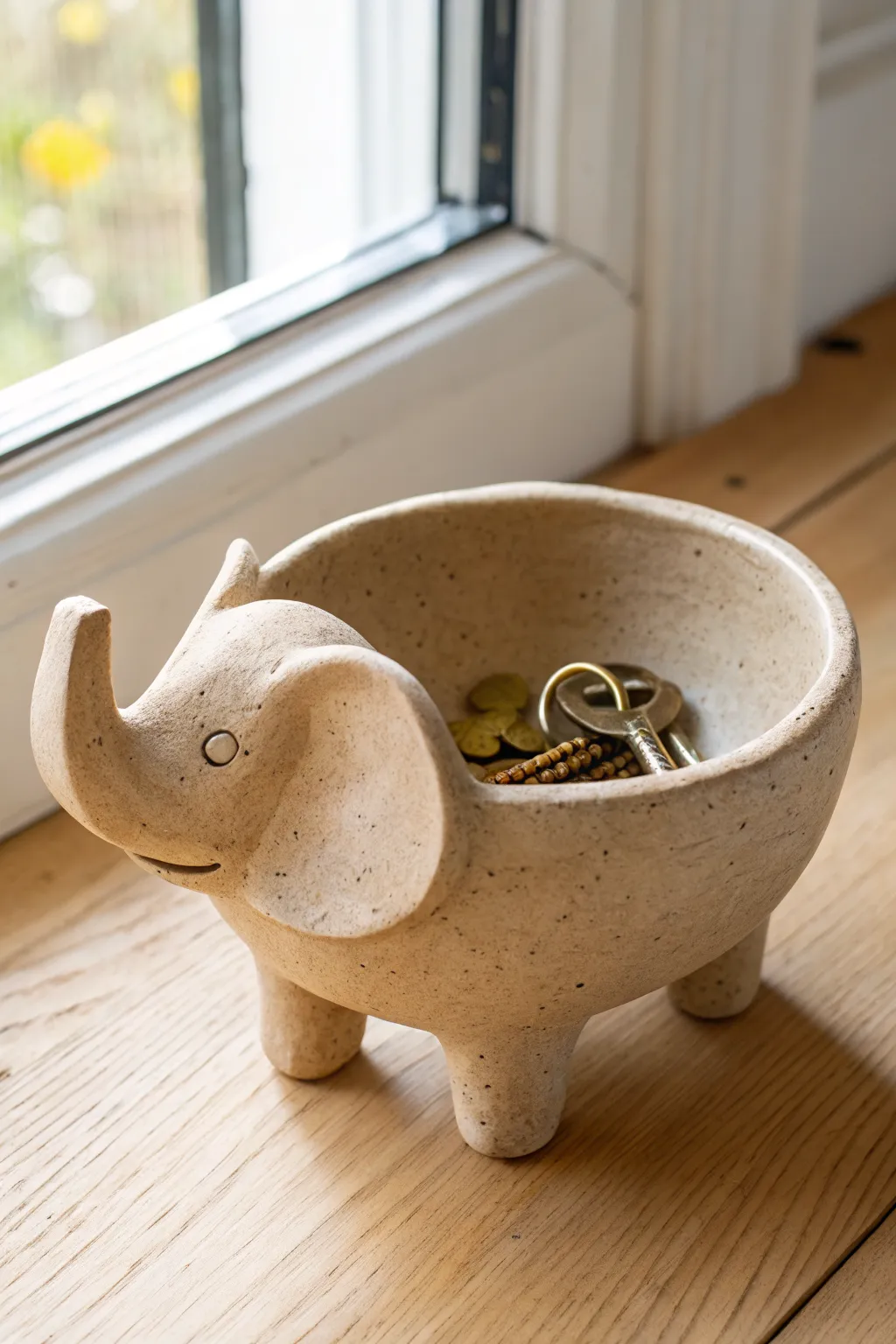 Sweet elephant pinch pot bowl with trunk detail, perfect for holding a few everyday keys
