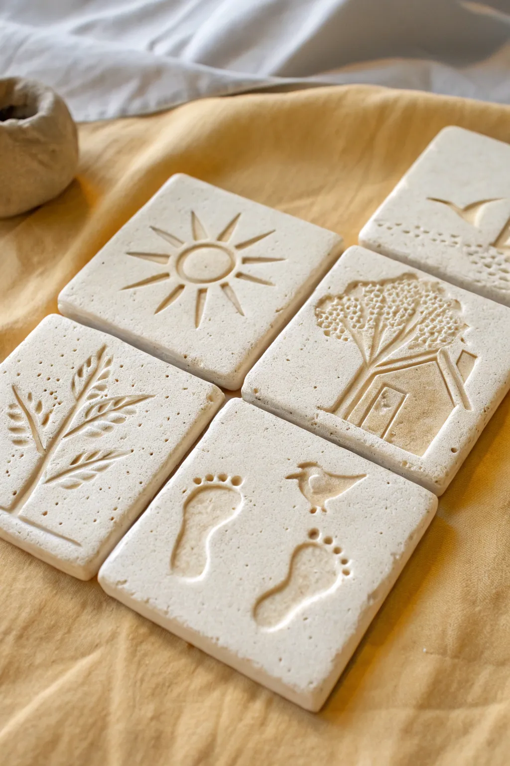 Minimal carved storytelling tiles, a high school clay project that feels calm and handmade