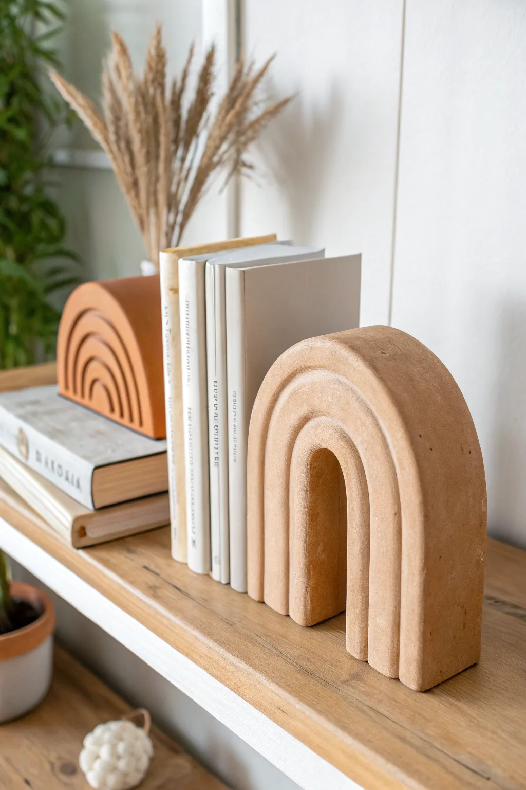 Bold clay bookend duo in soft neutrals, a sculptural gift that elevates any bookshelf.