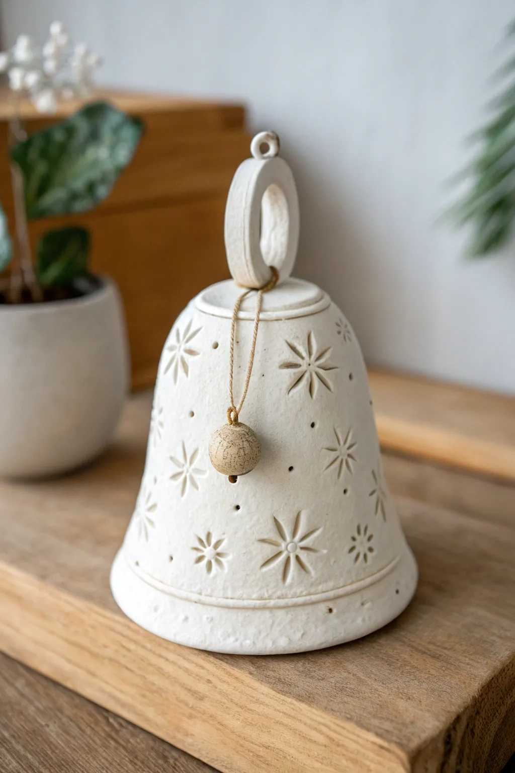 DIY pinch pot bell with cute charm details, minimalist boho style perfect for middle school art