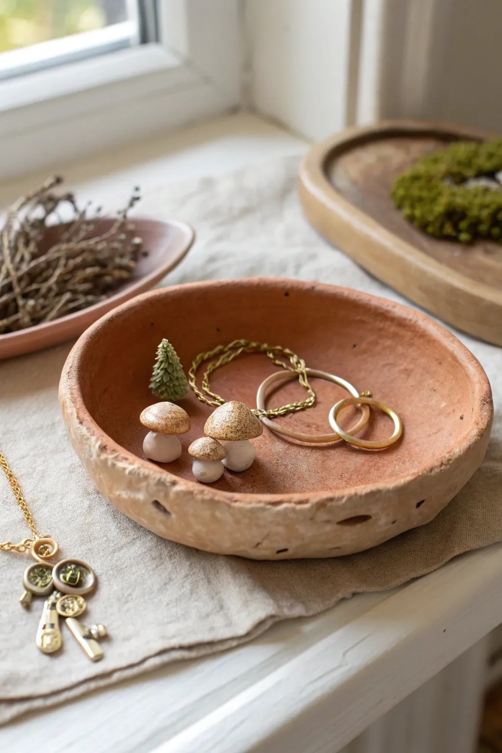 Earthy mushroom trinket dish with raised details, perfect for rings and charm bracelets.