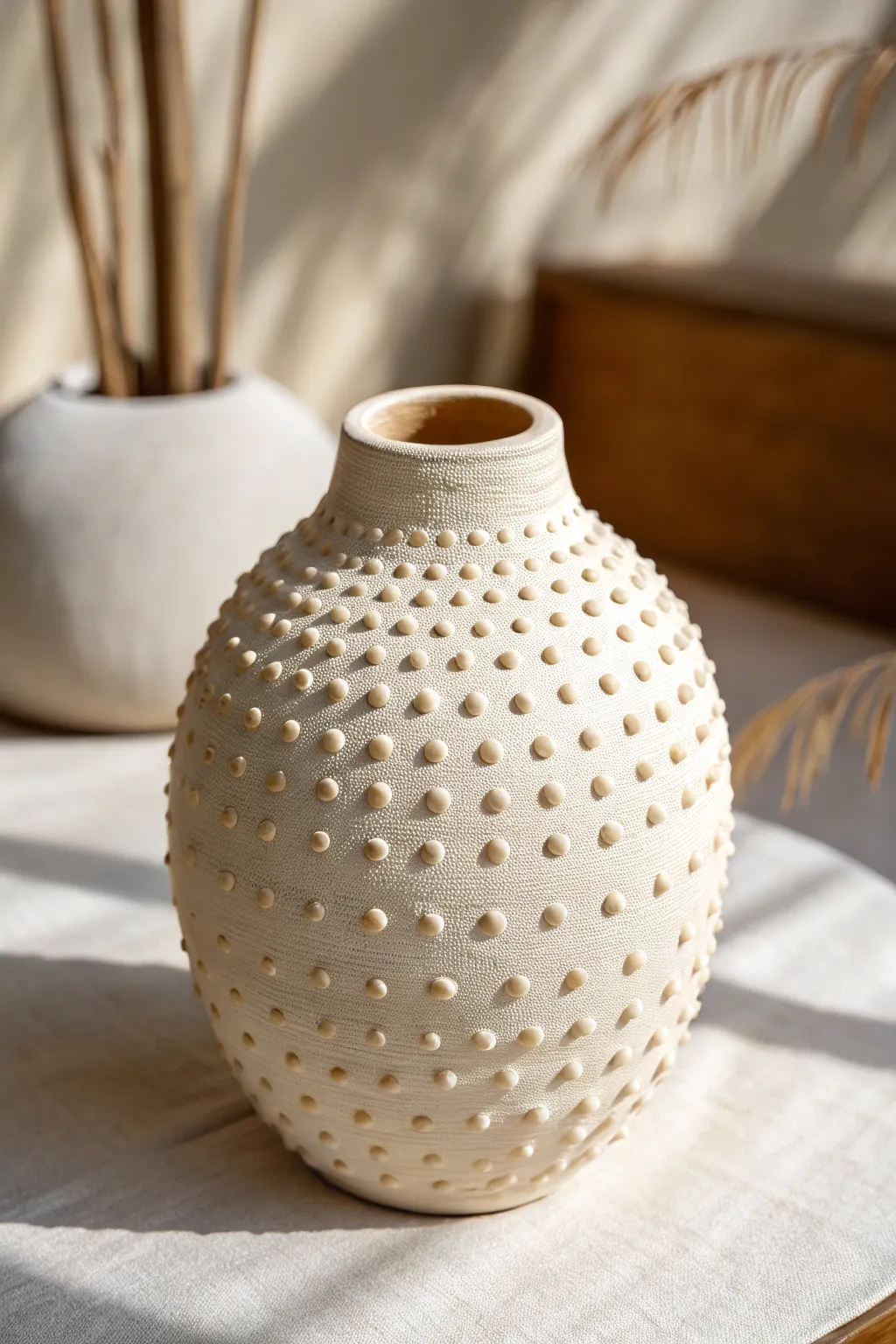 Bubble dot clay vase texture idea: simple raised pattern that looks modern, tactile, and handmade.