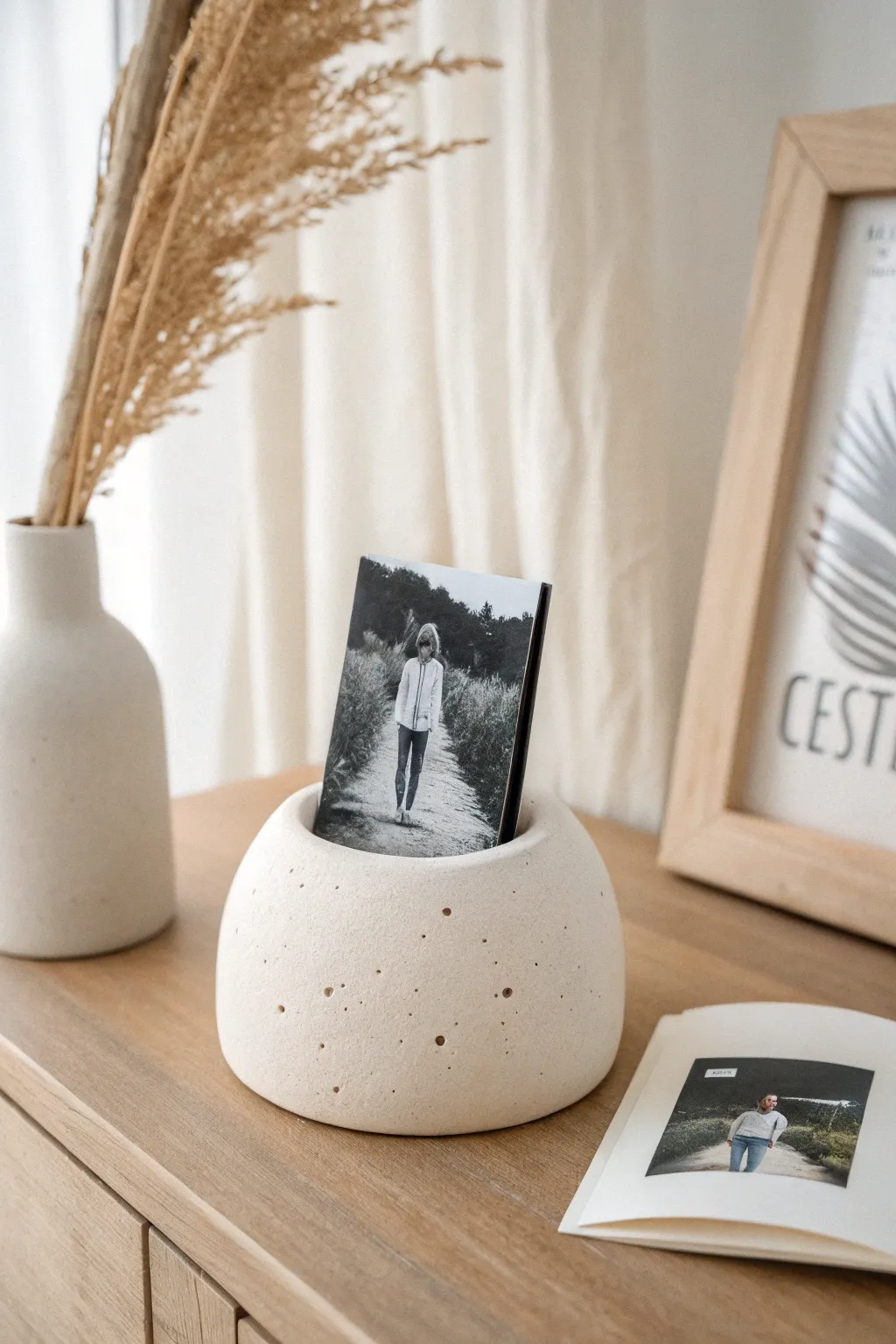 Minimal ceramic photo holder block: a chic, handmade way to display your favorite print