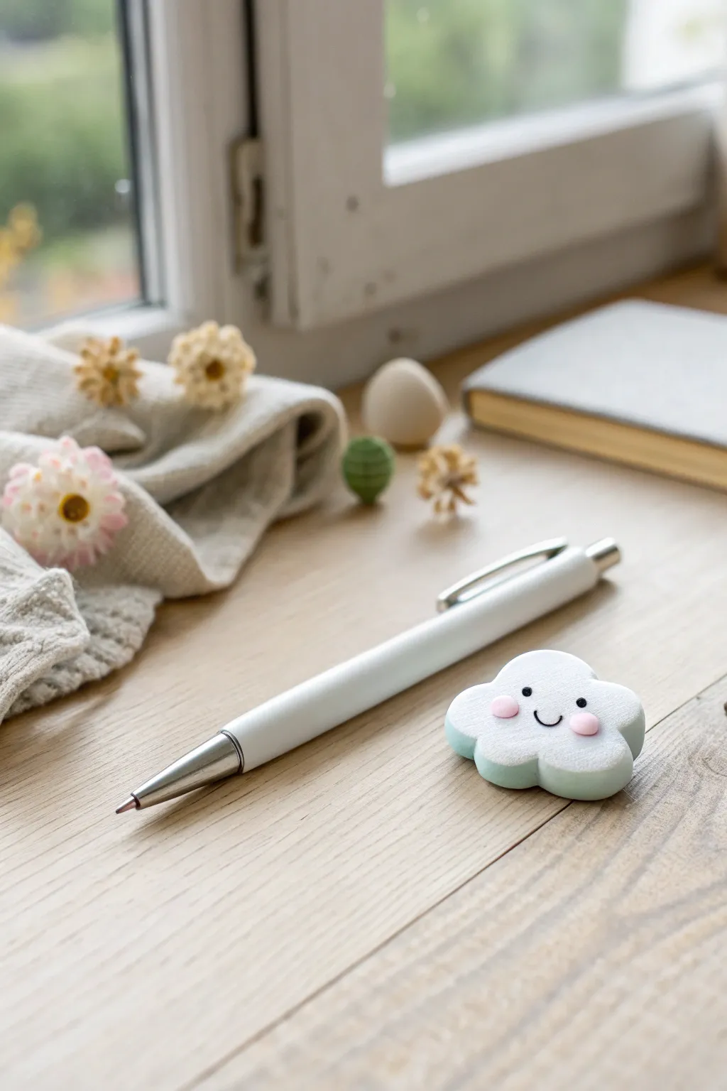 Adorable polymer clay pen topper: a tiny cloud character for a cheerful desk and easy DIY charm