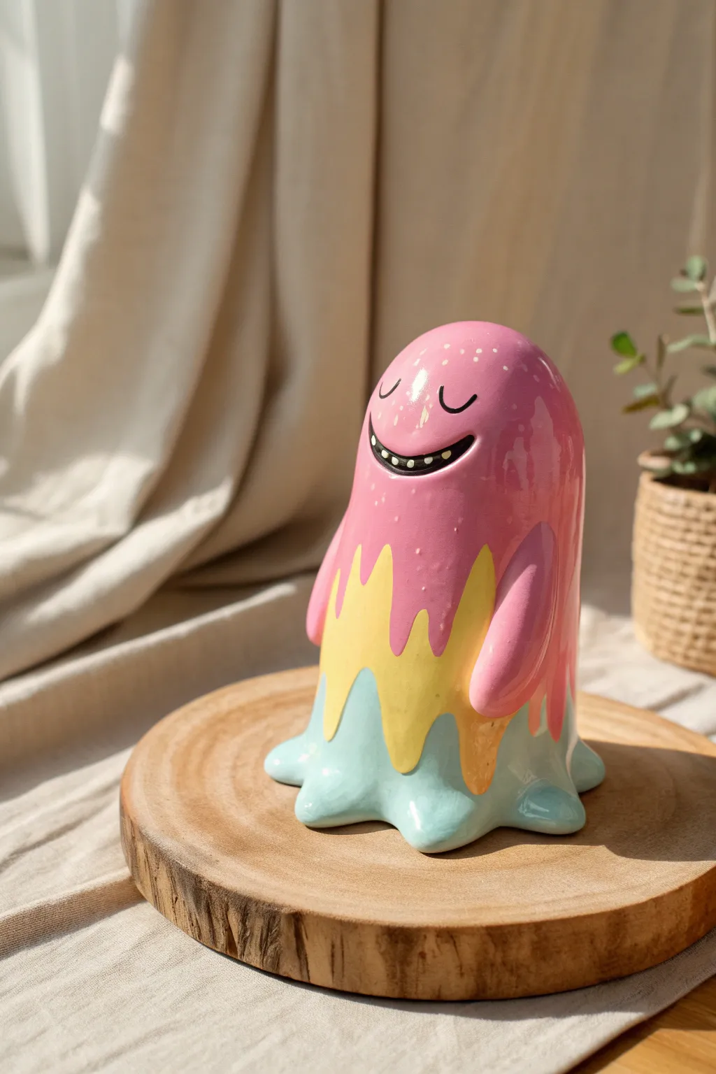 Candy-bright melting blob sculpture for playful crazy clay ideas, minimalist Scandinavian styling.