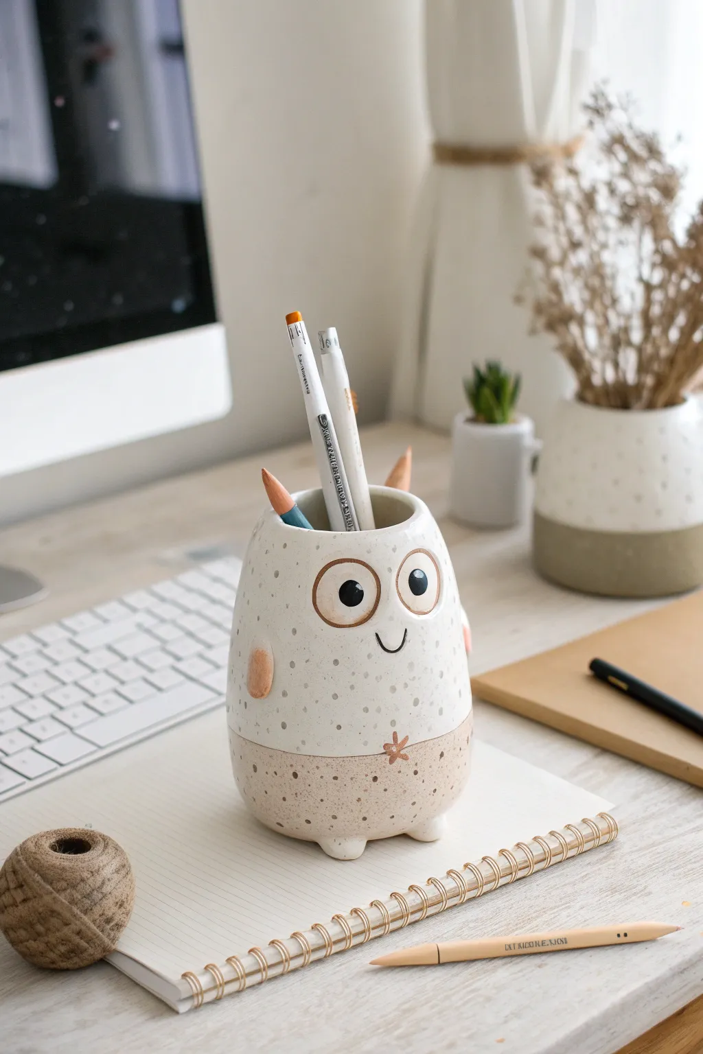 Little monster ceramic organizer with big eyes, a sweet way to tidy pens on your desk.