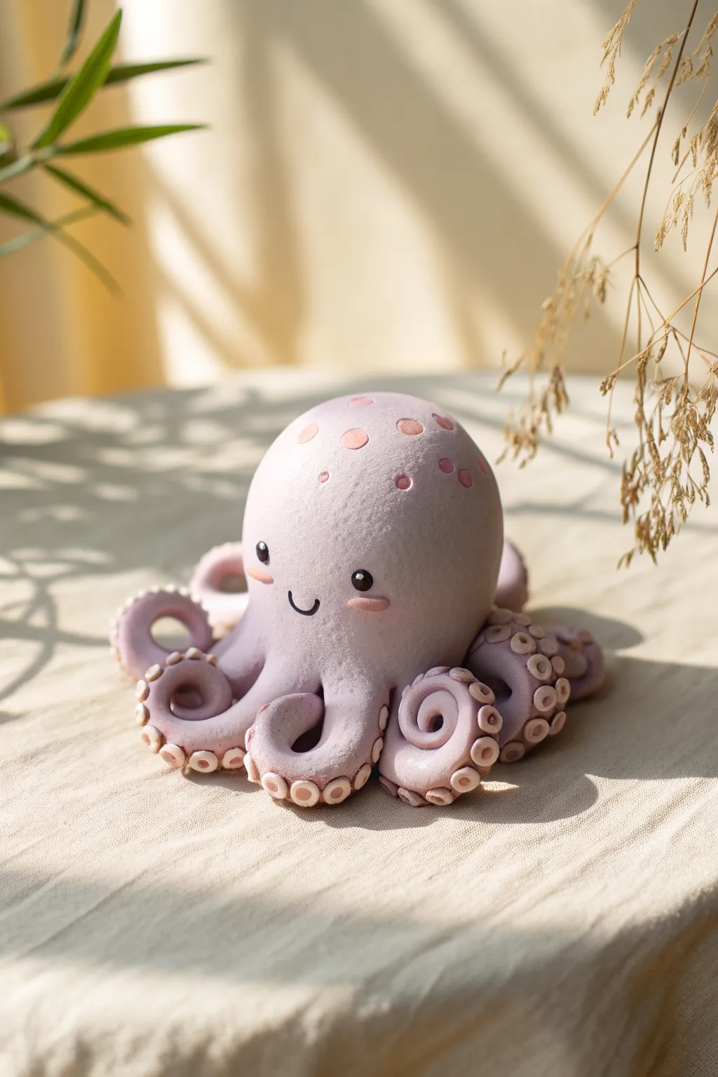 Sweet pastel octopus with curled tentacles, minimalist and easy to recreate for beginners.