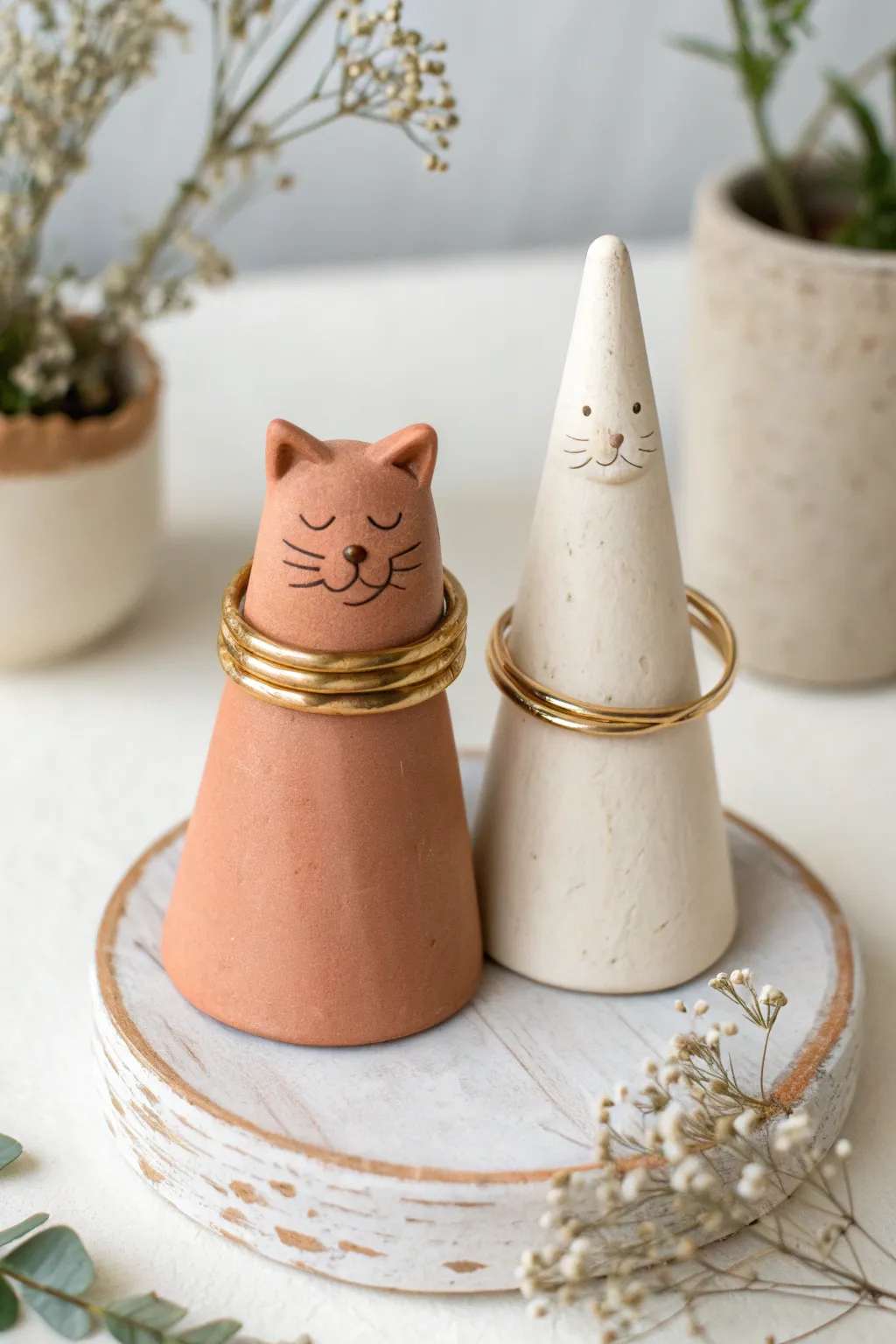 Cute animal ring cone friends in matte clay, a simple minimalist way to store rings beautifully.