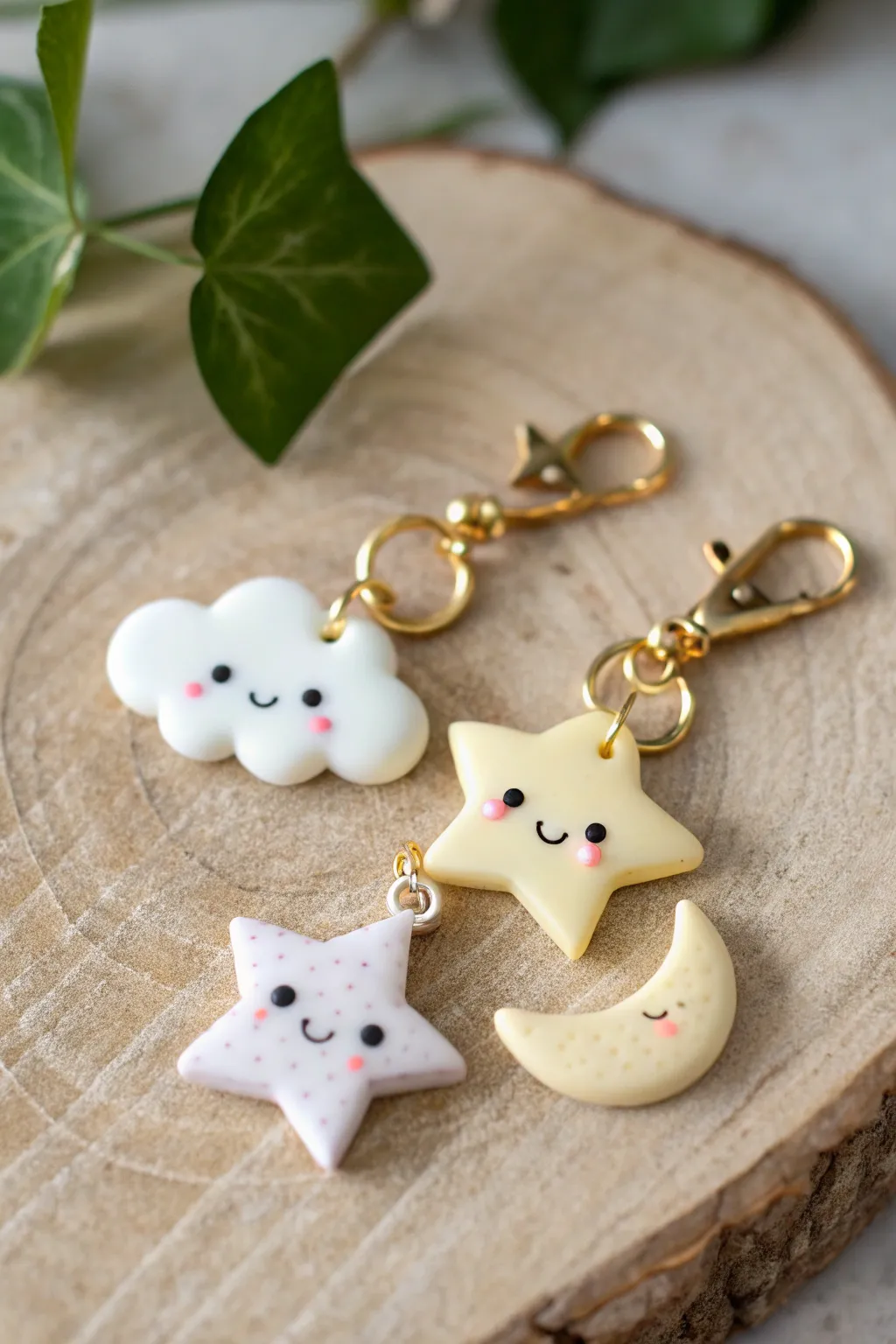 Dreamy cloud, star, and moon clay charms in soft pastels for an easy cute mini sky set