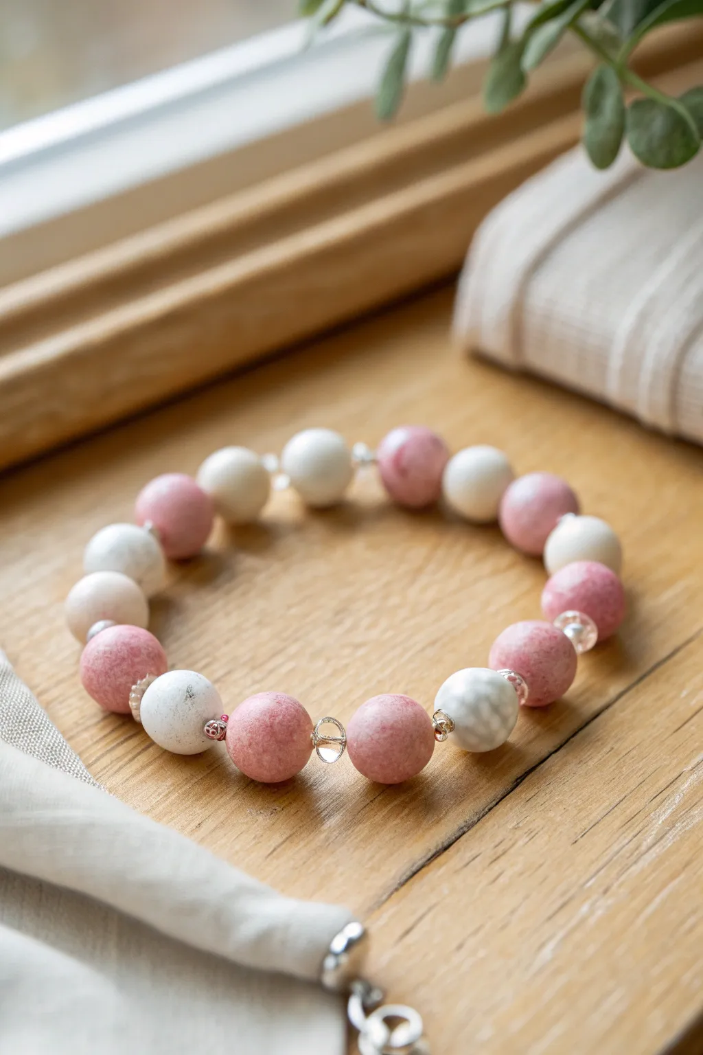 Marbled pink rose clay bead bracelet idea, minimalist yet sweet and perfect for Valentine gifting