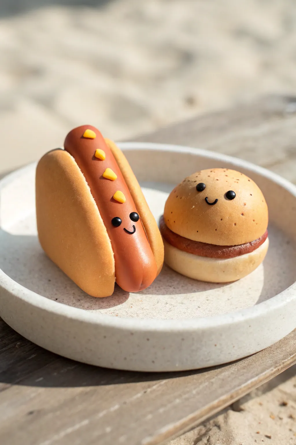 Mini hot dog and bun clay besties, a cute beginner date-idea project with cozy Nordic vibes.