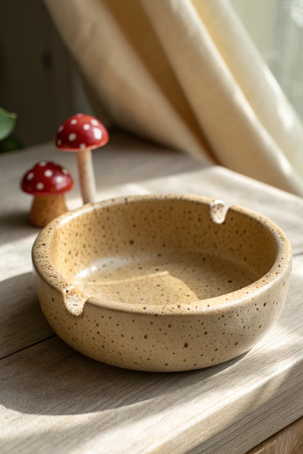 Tiny mushroom accent ashtray: simple pinch-pot charm with a cute pop of color