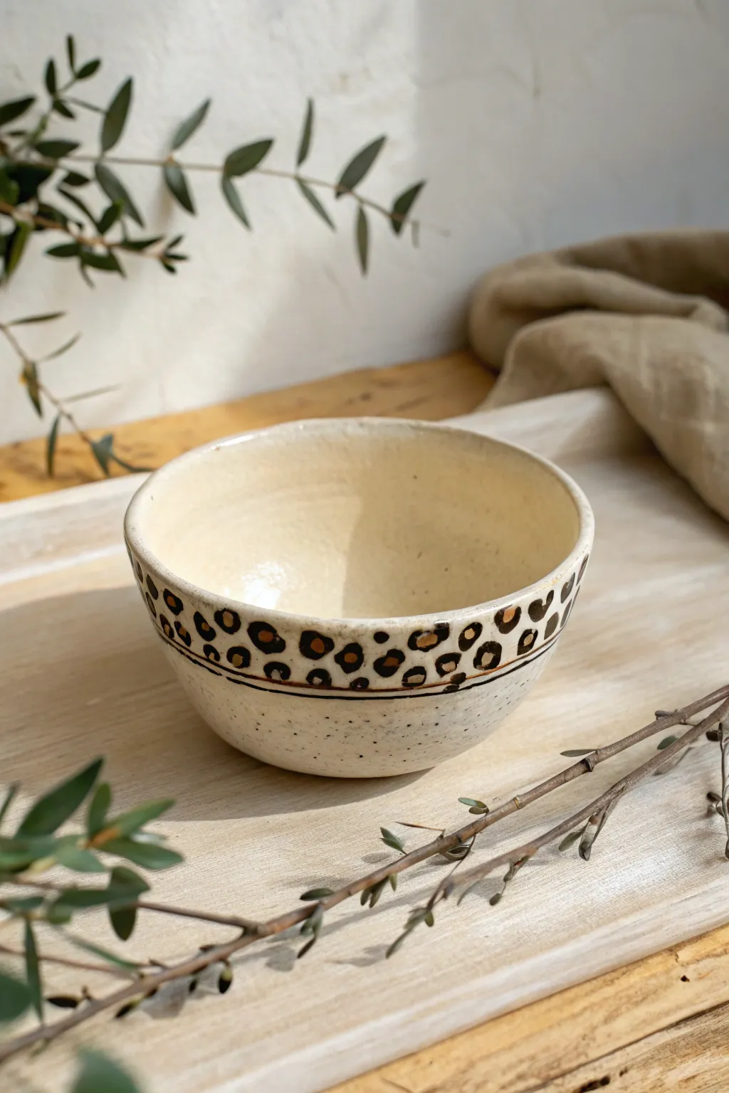 Simple animal print rim makes this beginner clay bowl feel bold, modern, and handmade.