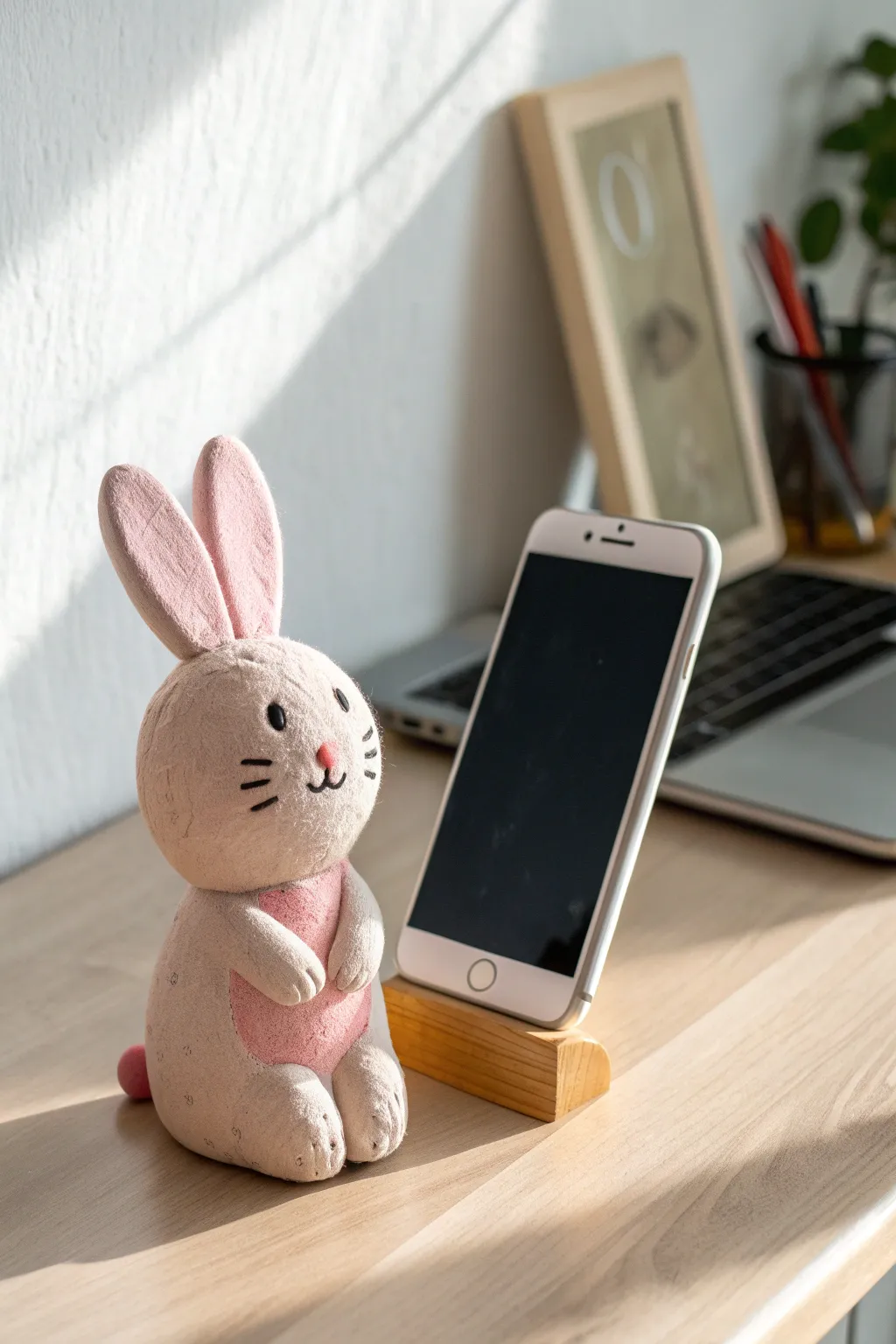 Make a sweet foam clay critter that props your phone and brightens a minimalist desk