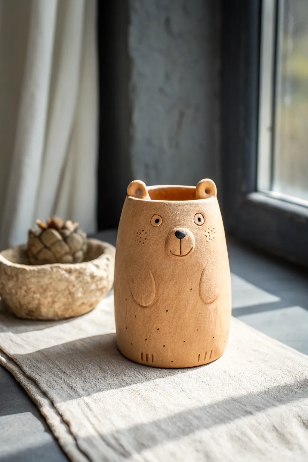 Cute bear snout pencil cup: an easy kid-friendly clay project with clean minimalist charm.