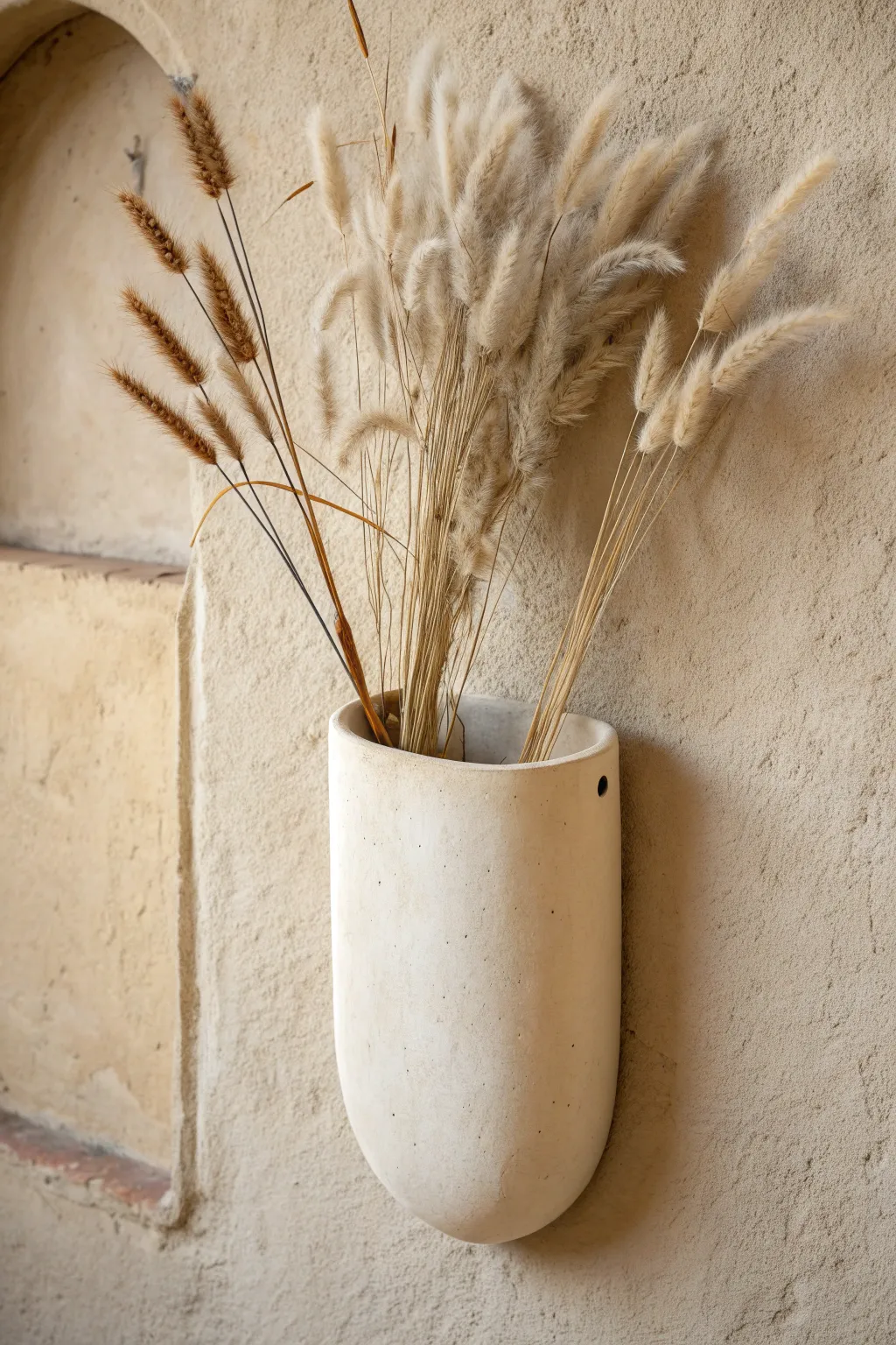 Minimal slab-built wall pocket vase with dried stems, Scandinavian calm and handmade charm