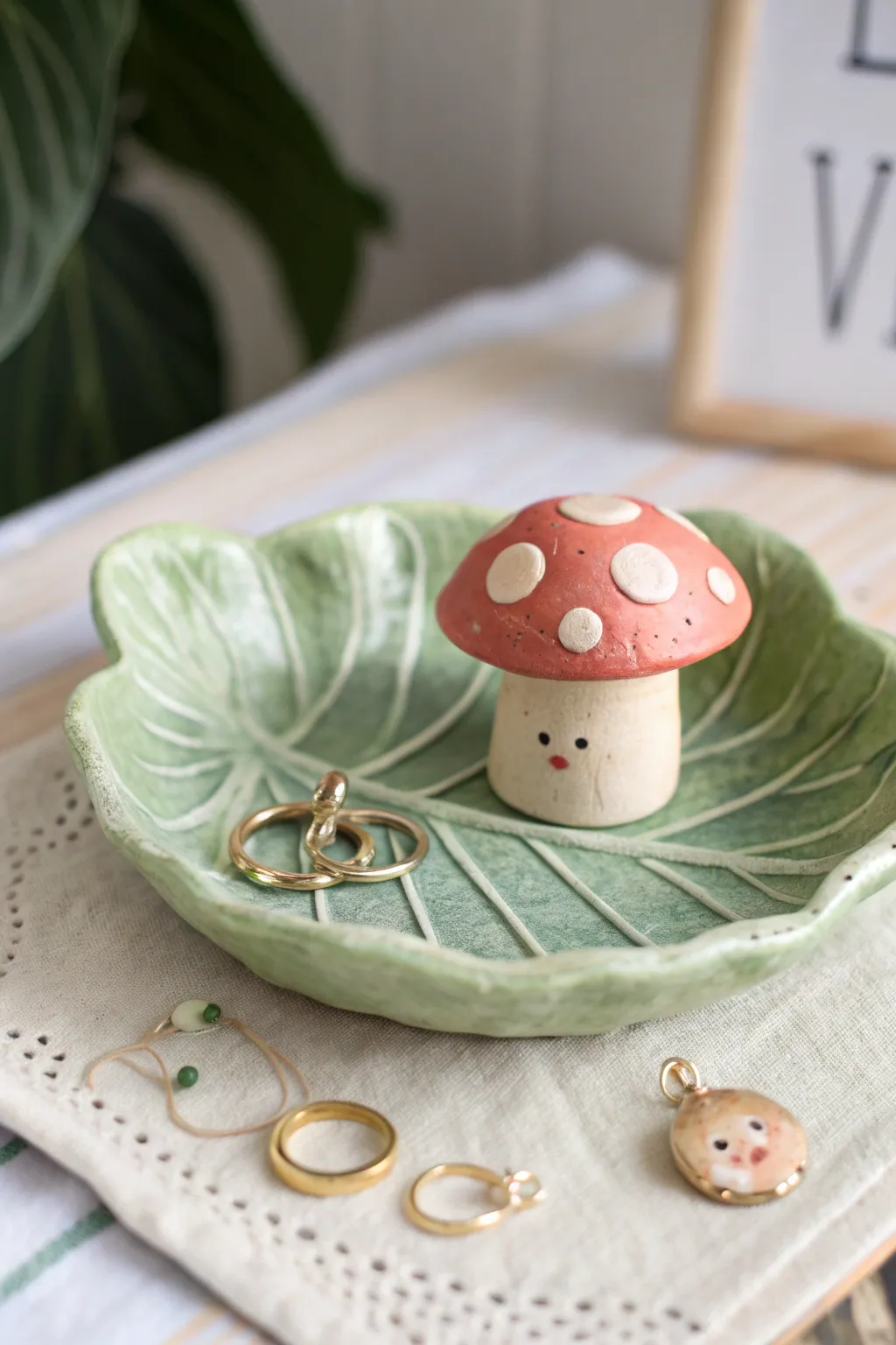 A kawaii mushroom house trinket dish that keeps rings safe, sweet, and beautifully minimal.