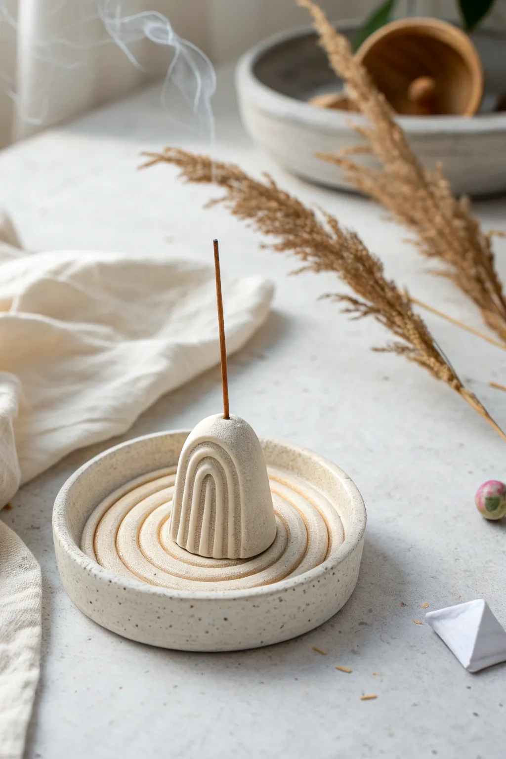 Minimal mini clay incense holder with a soft boho touch, a quick finished project for beginners.