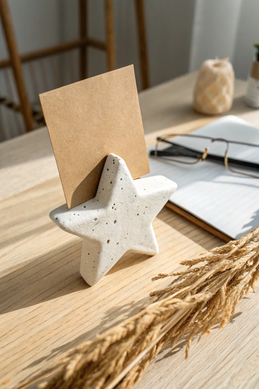 Mini air-dry clay photo holder in a playful shape, simple, cute, and desk-ready.