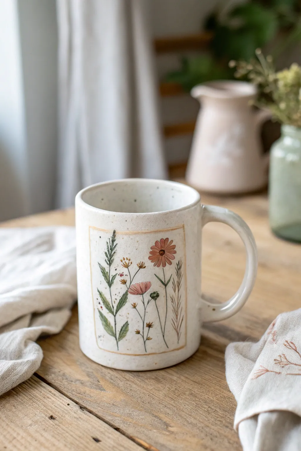 Minimal mug art: a framed wildflower bouquet panel for a clean, simple Scandinavian look