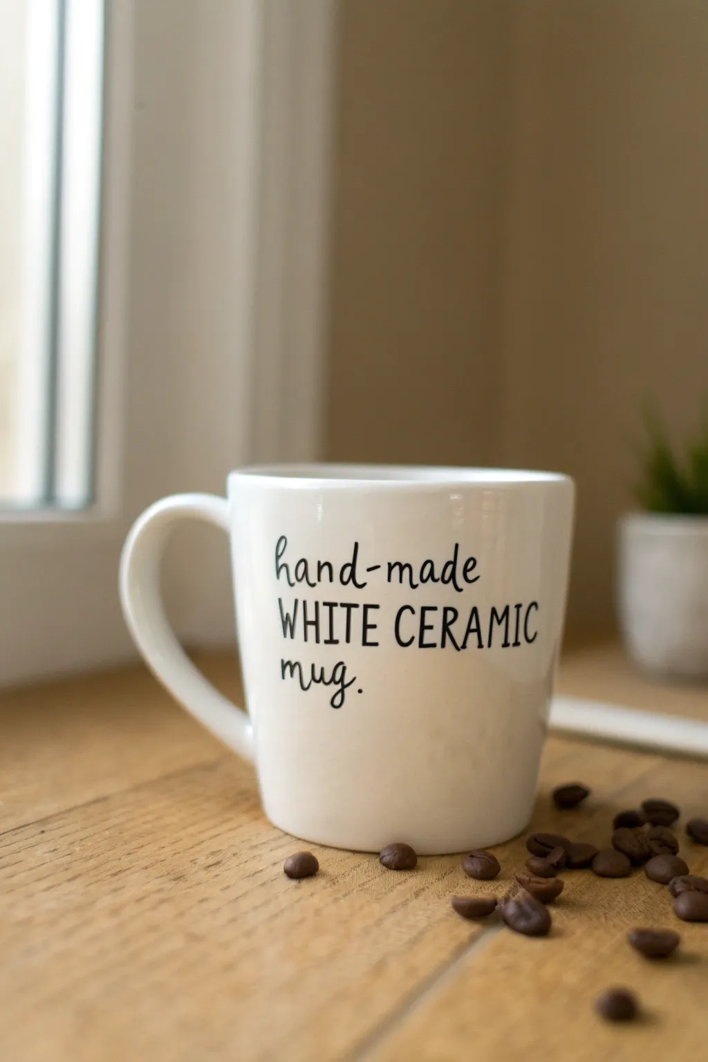 Bold one-liner mug design with minimalist black lettering and cozy coffee-bean styling.