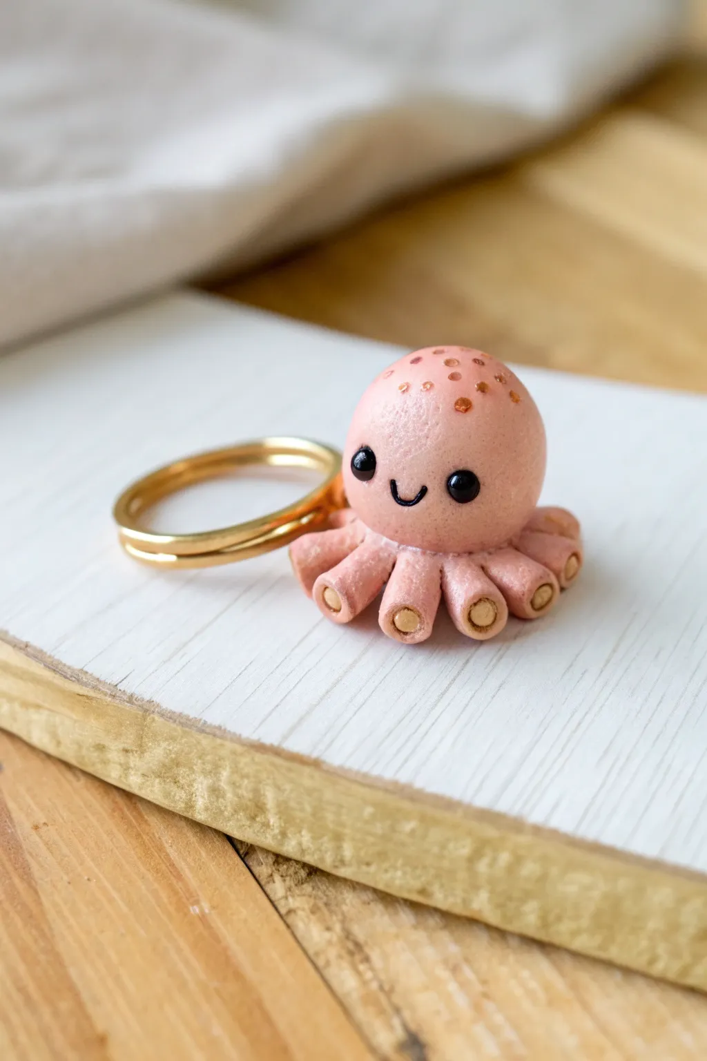 Tiny octopus ring topper in soft pastel clay, a charming minimalist accessory for your desk.