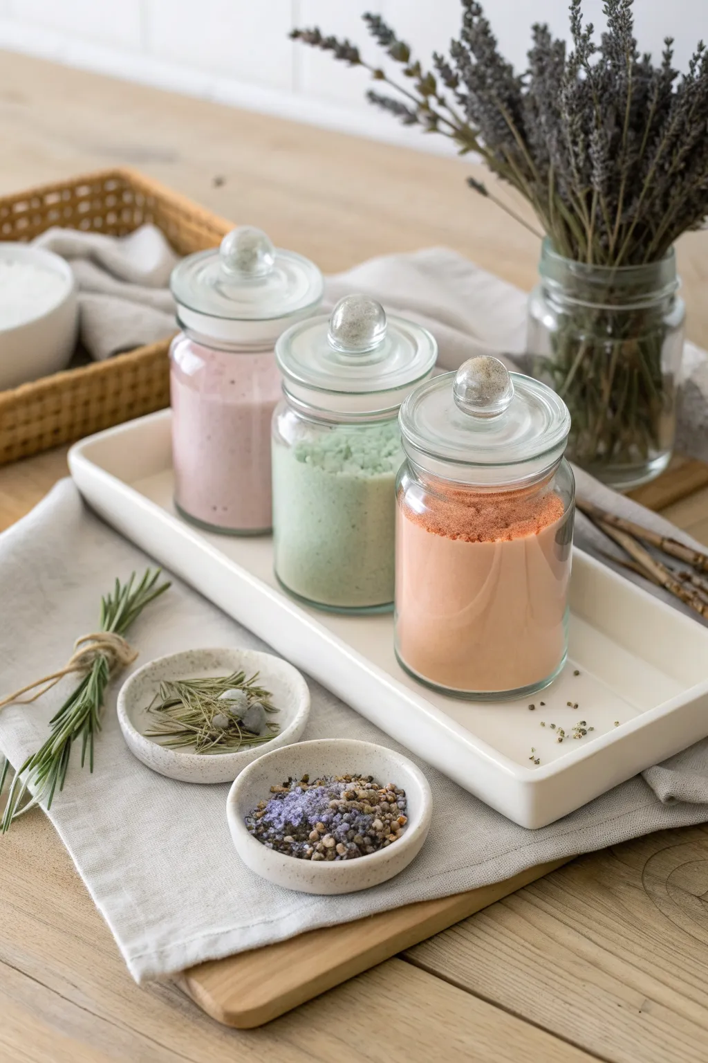 Scent and color dough bar: pastel playdough jars with herbal mix ins for calm sensory play at home.