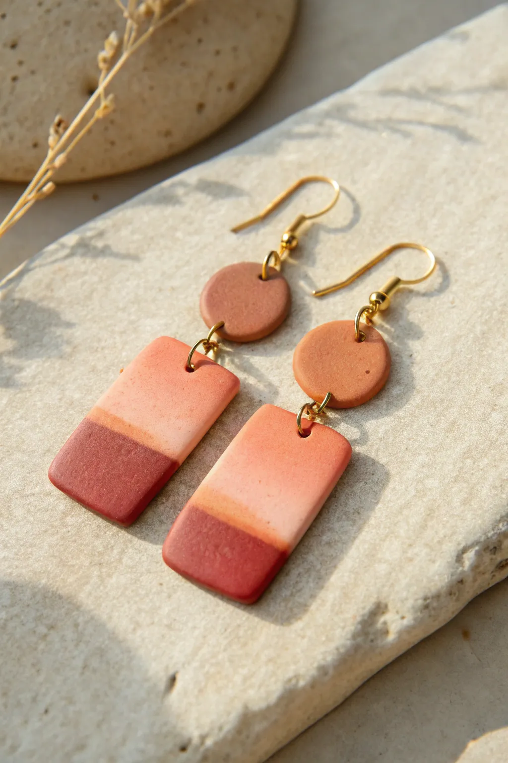 Smooth peach to terracotta ombre dangles for an effortless minimalist boho clay earring look.