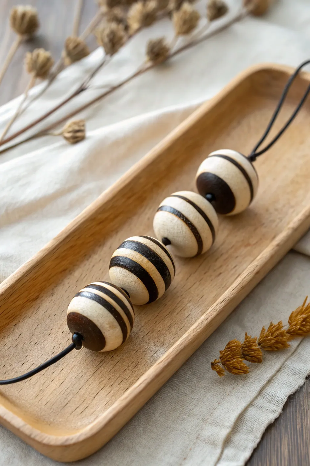 Beginner-friendly stripe cane slices turned into crisp modern beads, ready for simple jewelry.