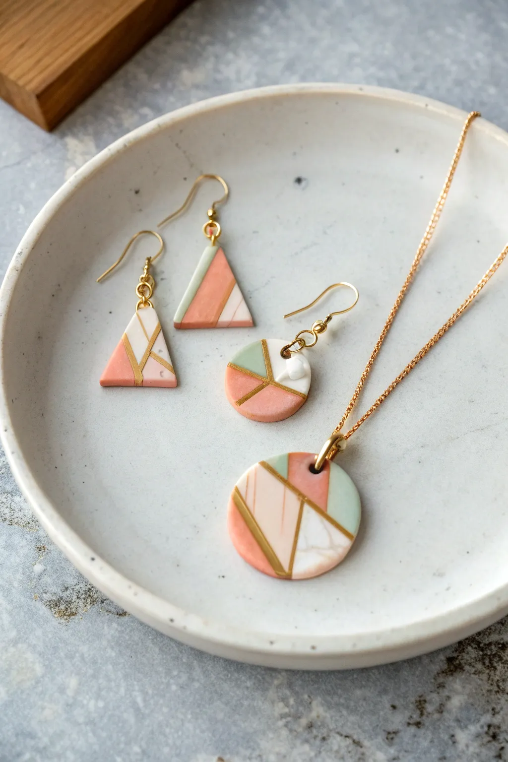 Matching mini polymer clay set from one patterned slab, simple shapes, cohesive and chic