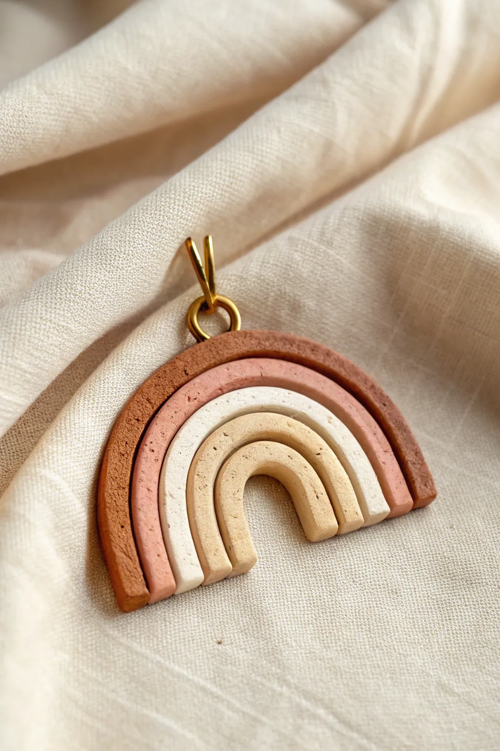 Layered arch stack pendant in soft earthy tones, a minimalist boho polymer clay idea