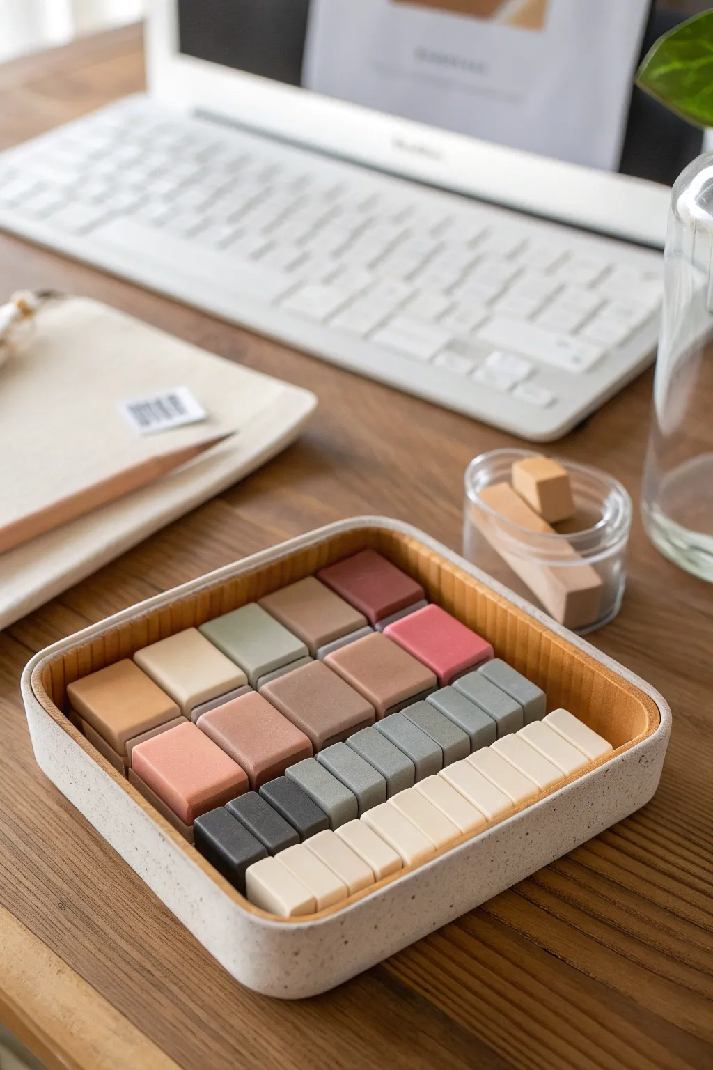 A minimalist current project tray keeps polymer clay colors tidy, visible, and ready to use.