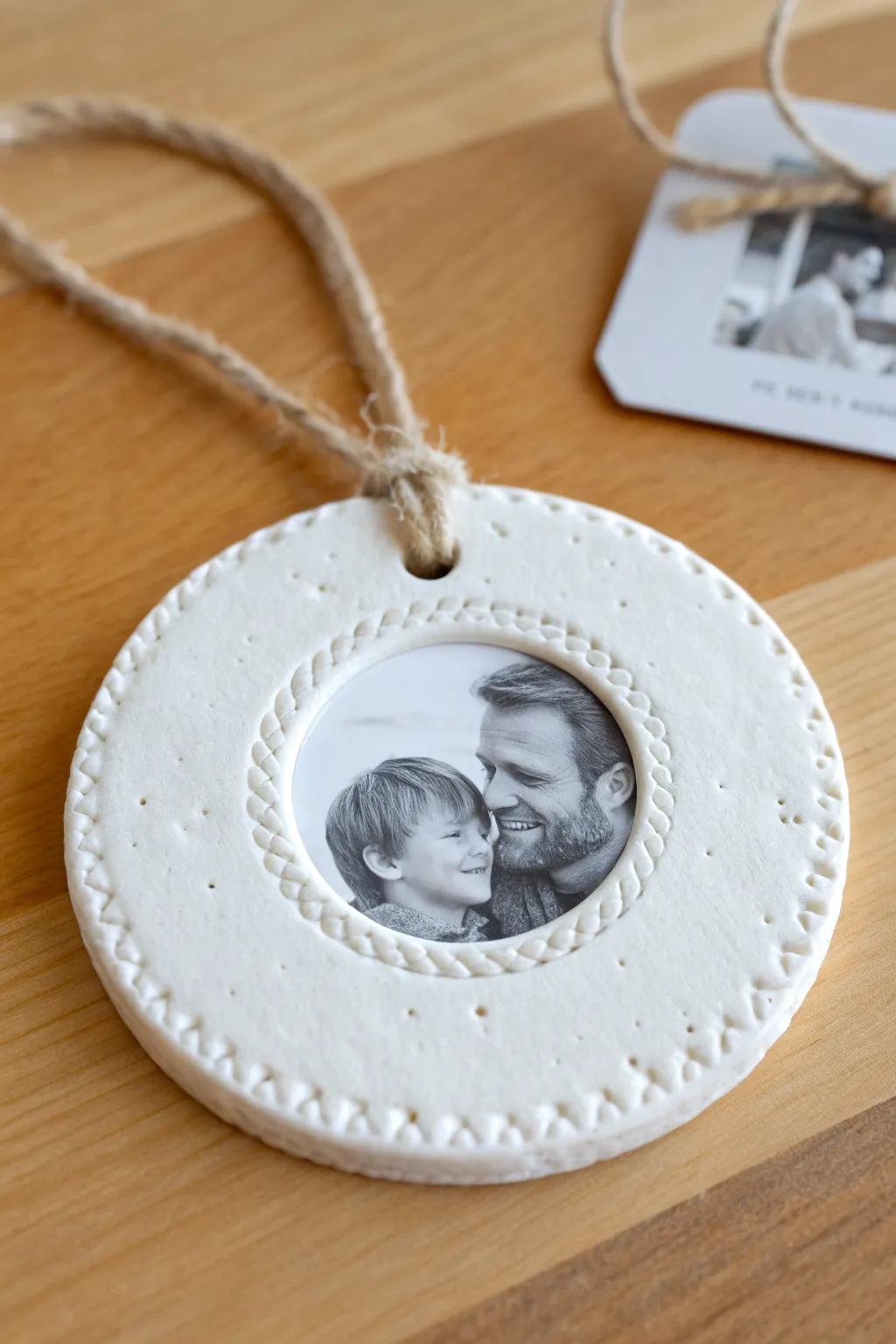Sweet Father’s Day keepsake: a simple salt dough photo medallion with cozy minimalist charm.