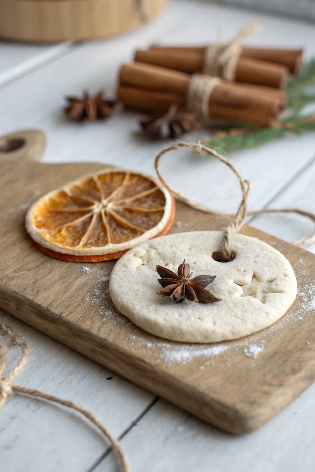Warm scented salt dough ornament with citrus and spices, a simple cozy DIY for adult crafters.