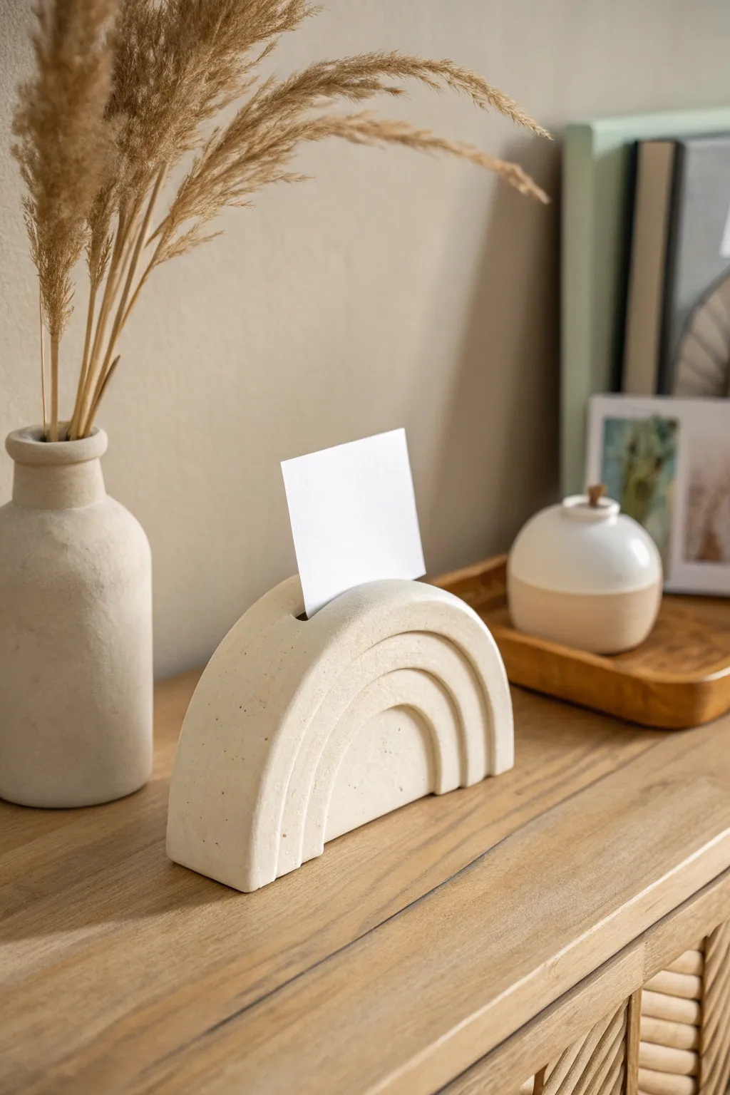 Minimal clay photo holder block with a clean slit design, perfect for simple adult pottery projects.