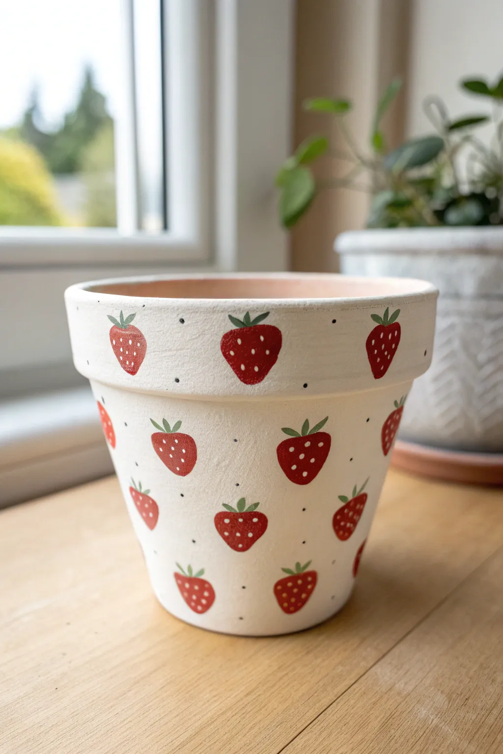 Sweet and simple strawberry-painted clay pot—an easy, playful project with cozy Nordic vibes.