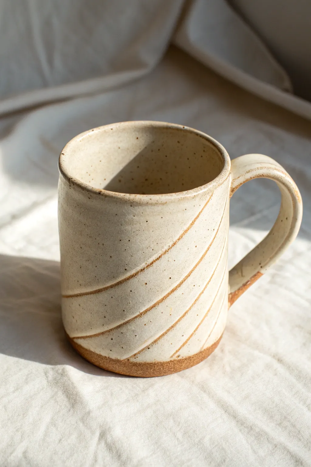 Overlapped folded seam slab mug with a satin glaze that highlights the layered ridge.