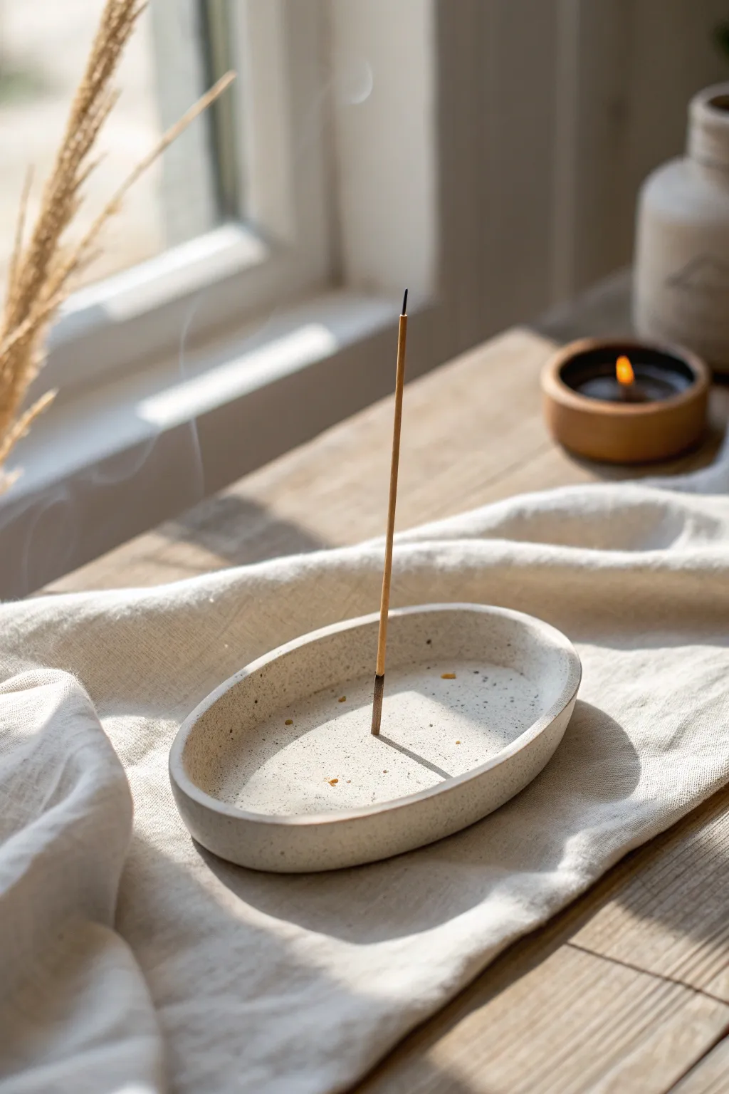 Sleek mini air dry clay incense holder that adds a serene Scandinavian boho touch to any space.