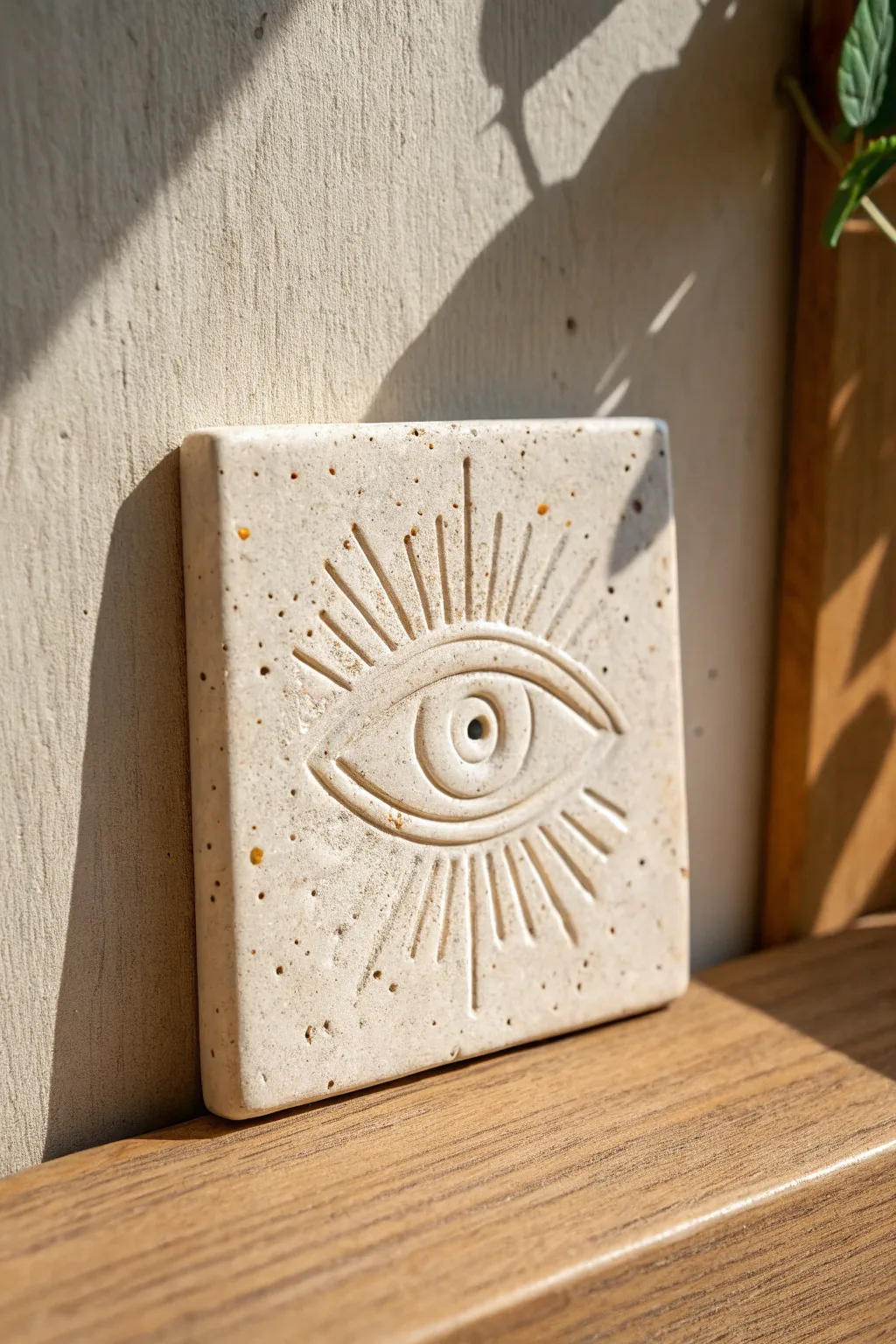 Minimal third-eye clay wall tile with a glossy accent for a chill, modern psychedelic vibe.