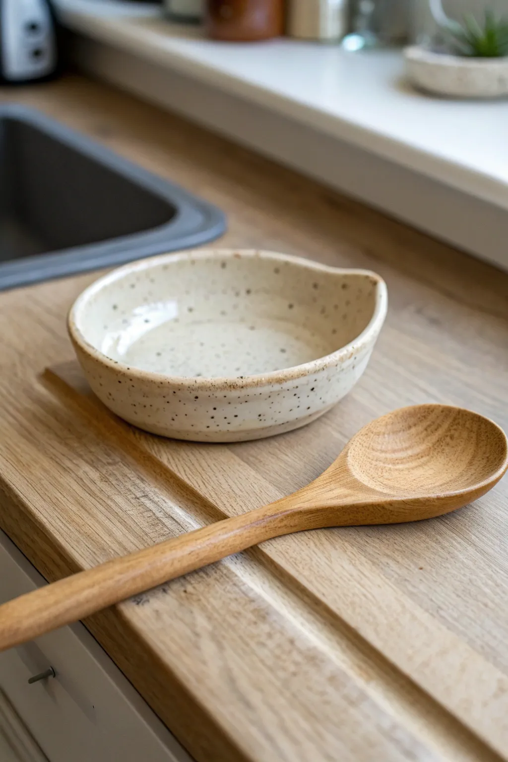 A simple handmade clay spoon rest that adds cozy, minimalist style to your kitchen.
