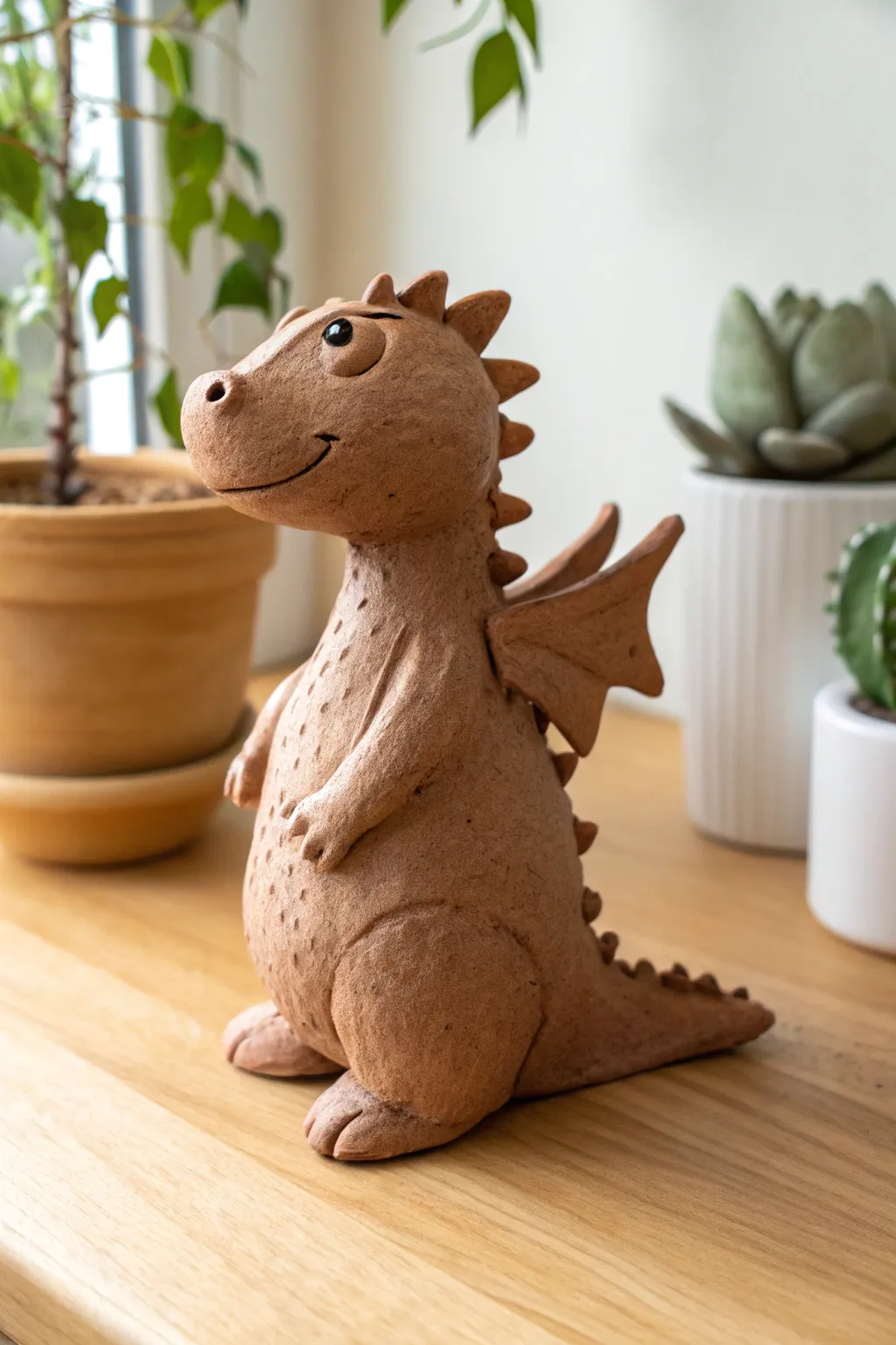 Cute pocket dragon with simple clay spikes, minimalist styling, perfect tiny sculpture inspiration.