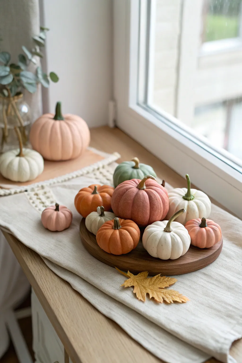 Mini polymer clay pumpkin patch desk minis in soft autumn tones, simple, cozy, and handmade
